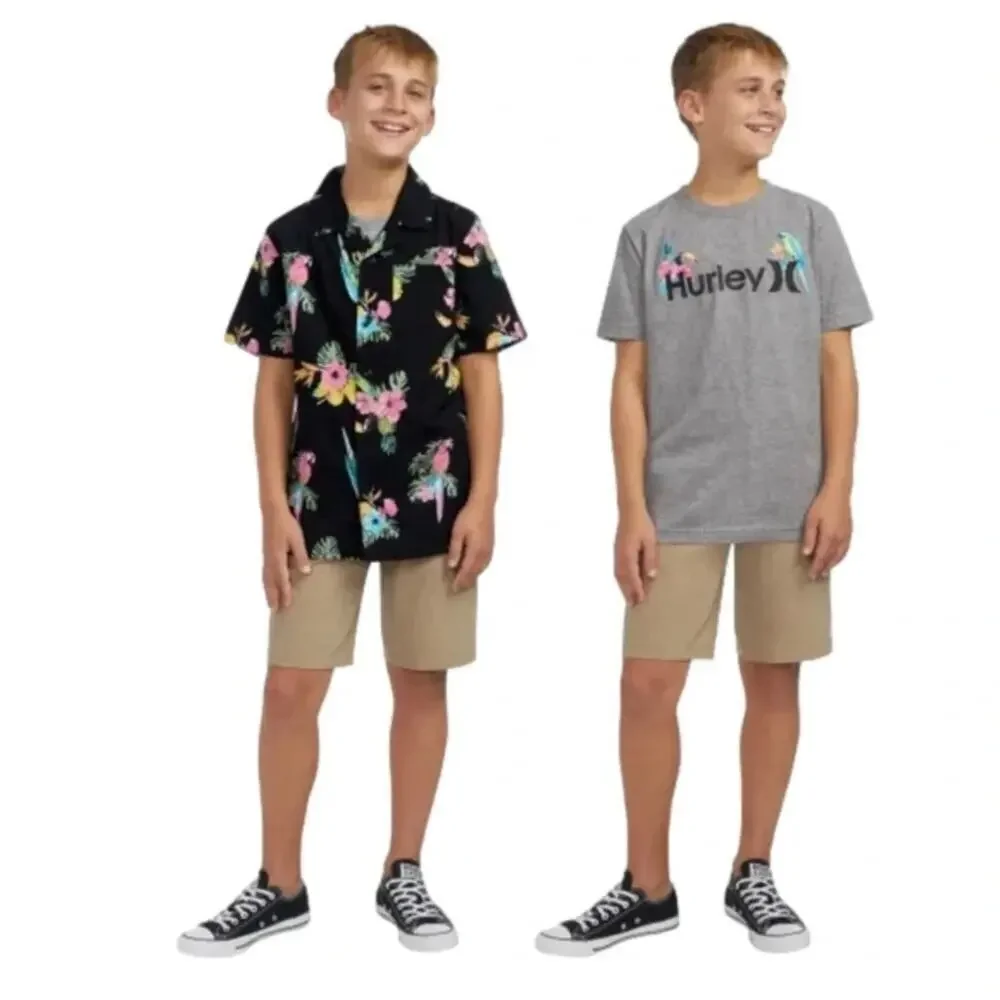NWT Hurley Boys Tropical Parrots Woven Shirt & Tee Set Size XL 18/20